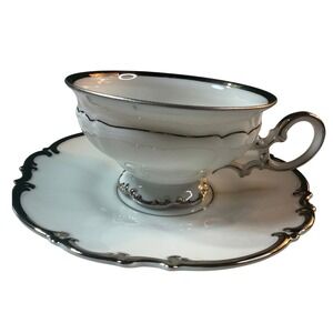 Vintage Hutschenreuther Bavaria Pasco Platinum‎ Silver Tea Cup Saucer Set of 4